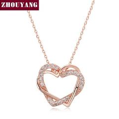 ZHOUYANG Top Quality Heart to Heart Rose Gold Color Pendant Necklace Jewelry Made with Austria Crystal Wholesale N062 N063