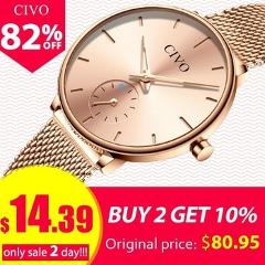 CIVO Luxury Casual Ladies Watch Waterproof Rose Gold Steel Mesh Quartz Watch Women Fashion Dress Watches Clock Relogio Feminino