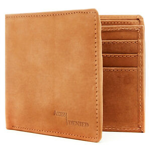 Genuine Leather Bifold Mens Wallet With Middle Flap ID Window RFID Blocking
