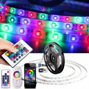 DC 12V RGB LED Strip Waterproof 220V Tira Led Wifi RGB Tape 5050 Fita LED Flexible Strip Light Bluetooth Remote Power Supply Set