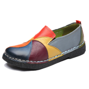 DONGNANFENG Women Ladies Female Shoes Flats Mother Shoes Cow Genuine Leather Loafers Colorful Non Slip On Designer 35-42 OL-2098
