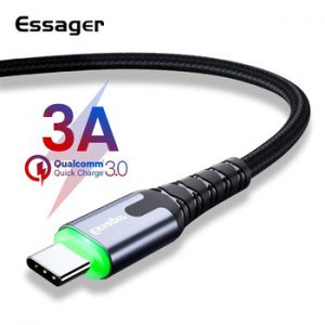 Essager 3A USB Type C LED Cable For Samsung S9 S8 One plus 6t Xiaomi Huawei Fast Charging cable USB C Type-c Charger Data Cord