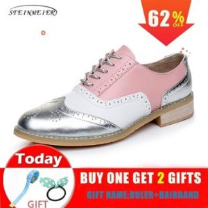 women oxford Flat spring shoes for woman genuine leather flats summer brogues vintage laces loafers casual sneakers shoes