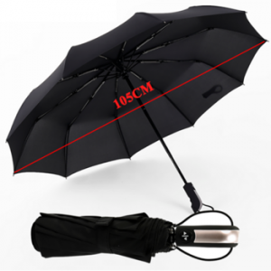 JESSE KAMM New Fully-automatic Three Folding Male Commercial Compact Large Strong Frame Windproof 10Ribs Gentle Black Umbrellas