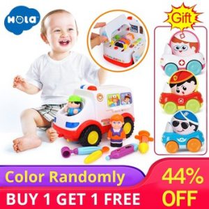 HOLA 836 Ambulance Doctor Vehicle Set 2-in-1 Baby Toys Pretend Doctor Set & Medical Kit Inside Bump & Go Toy Car with Lights