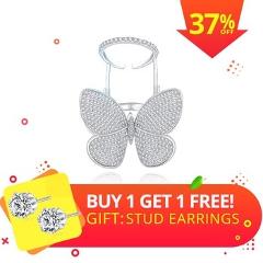 LUOTEEMI High Quality Fashionable Unique Adjustable Ring Micro Paved Shining CZ Movable Butterfly Shape Jewelry for Party Gift