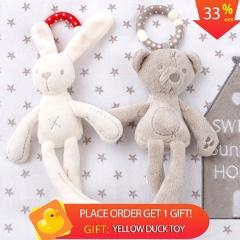 cute Baby Crib Stroller Toy Rabbit Bunny Bear Soft Plush infant Doll Mobile Bed Pram kid Animal Hanging Ring Ring Color Random