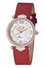 GV2 By Gevril Women's 1002 Sassari Diamonds MOP Dial Burgundy Leather Watch