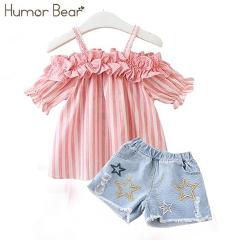 Humor Bear Girls Clothes 2018 Brand Stripe Design Girls Clothing Sets baby clothes Condole Belt Tops+Pant 2-6Y