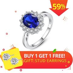 CZCITY Princess Diana William Kate Gemstone Rings Sapphire Blue Wedding Engagement 925 Sterling Silver Finger Ring for Women