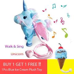 Led Unicorn Stuffed Animals Plush Pet Toy Winged Horse For Boys Girls Singing Walking Electric Doll With Leash Unicorn Toys