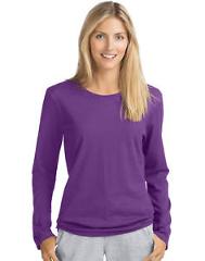 Hanes Women's Long Sleeve Crewneck T-Shirt 100% Cotton Tee Tagfree Size S to 2XL