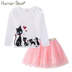 Humor Bear NEW Autumn Baby Girl Clothes Girls Clothing Sets Cartoon Sequins Cat Long Sleeve+Stars Skirt Casual 2PCS Girls Suits