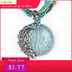 ZOSHI Blue natural crystal stone pendant necklace fashion peacock pendant necklace for women jewelry