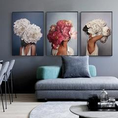 Nordic Style Beauty Flower Girl Canvas Painting Postmodern Poster And Print For Living Room Girls Fashion Home Decor HD Wall Art