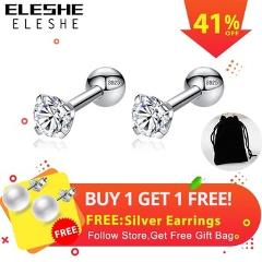 ELESHE CZ AAA Zircon Crystal Round Small Stud Earrings Wedding 925 Sterling Silver Earring for Women Girls Fashion Jewelry Gift