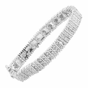 Square Link Tennis Bracelet with Diamonds in Sterling Silver-Plated Brass