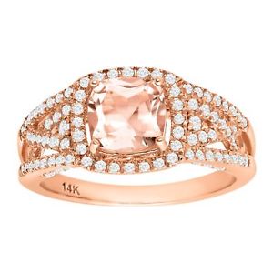 1 1/2 ct Natural Morganite & 1/2 ct Diamond Ring in 14K Rose Gold