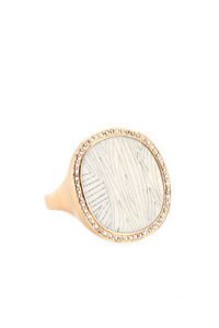 Monique Pean 18kt Gold Carved Scrimshaw Diamond Cocktail Ring Size 6