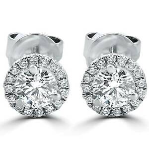 F SI Halo Diamond Studs 1/2 Carat 18K White Gold 6mm