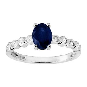 Natural Sapphire & 1/10 ct Diamond Engagement Ring in 14K White Gold