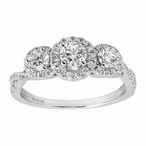 1 ct Diamond Trio Engagement Ring in 14K White Gold