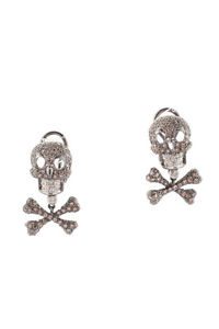 Wendy Yue 18K White Gold Brown Diamond Skull Cross Bones Earrings New $13996