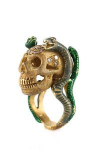 Delfina Delettrez 18K Gold Diamond Snake Skull Statement Ring Size 6 New $11400