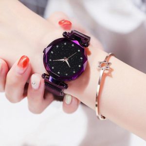 Luxury Women Watches Mesh Ladies Clock Magnet Buckle Starry Diamond Geometric Surface Casual Dress Quartz Wristwatch