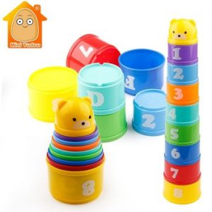 MiniTudou 8PCS Educational Baby Toys 6Month+ Figures Letters Foldind Stack Cup Tower Children Early Intelligence