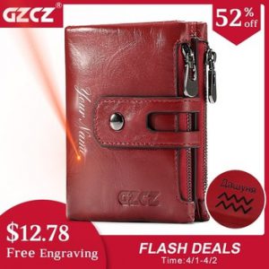 GZCZ Genuine Leather Women Short Style Wallet 2018 New Design Vintage Purse Hasp Walet Zipper Purses Card Holder High Quality