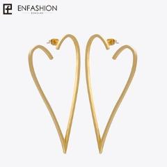 Enfashion Jewelry Geometric Big Heart Earrings Gold color Stainless steel Long Drop Earrings For Women Earings EB171037