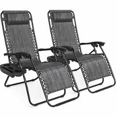 BCP Set of 2 Adjustable Zero Gravity Patio Chair Recliners w/ Cup Holders