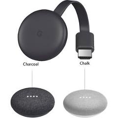 Google Home Mini Smart Speaker + Charcoal Chromecast Third Generation (2018)