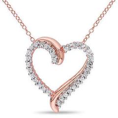 Pink Sterling Silver 3/4 ct TGW White Sapphire Heart Pendant Necklace 18"