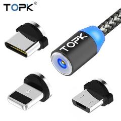 TOPK 1M LED Magnetic USB Cable for iPhone Xs Max 8 7 6 & USB Type C Cable & Micro USB Cable for Samsung Xiaomi Huawei USB C