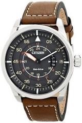 Citizen Eco-Drive Men's Avion Gray Dial Brown Leather Band 45mm Watch AW1361-10H
