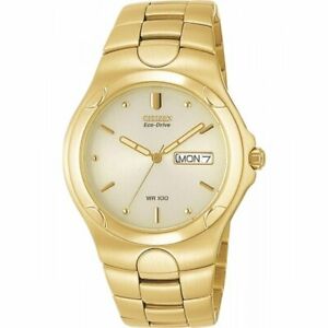 Citizen Eco-Drive Men's Champagne Dial Gold-Tone Bracelet 37mm Watch BM8082-53P