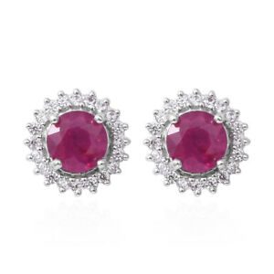 925 Silver Platinum Plated Fissure Filled Ruby Zircon Stud Solitaire Earrings