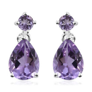 Women's 925 Sterling Silver Pear Purple Amethyst Dangle Drop Earrings Jewelry
