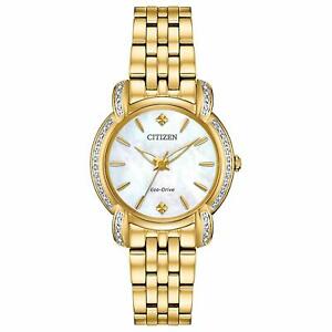 Citizen Eco-Drive Jolie Women's Diamond Accents Gold-Tone 30mm Watch EM0692-54D