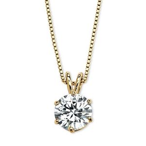 3 TCW Round Cubic Zirconia 14k Gold-Plated Solitaire Pendant Necklace 18"
