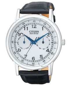 Citizen Eco-Drive Men's White Dial Black Leather Band 42mm Watch AO9000-06B
