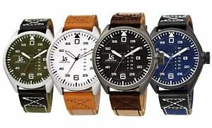Men's Joshua & Sons JX145 Multifunction Day Date Canvas Leather Strap Watch