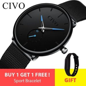 CIVO Fashion Watch Men Waterproof Slim Mesh Strap Minimalist Wrist Watches For Men Quartz Sports Watch Clock Relogio Masculino