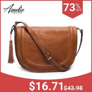 AMELIE GALANTI Large Saddle Bag Crossbody Bags for Women Brown Flap Purses  with Tassel Over the Shoulder Long Strap