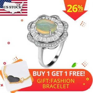 US STOCK Uloveido Dazzling Fire Opal Ring