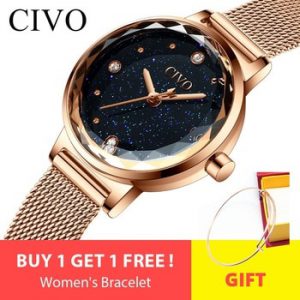 CIVO Fashion Luxury Watches Women Blue Face Quartz Watch Lady Mesh Watchband Casual Waterproof Wristwatches Gift For Wife 2019