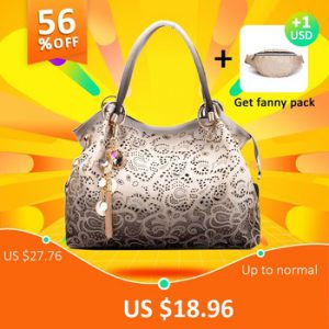 REALER brand women bag hollow out ombre handbag floral print shoulder bags ladies pu leather tote bag red/gray/blue