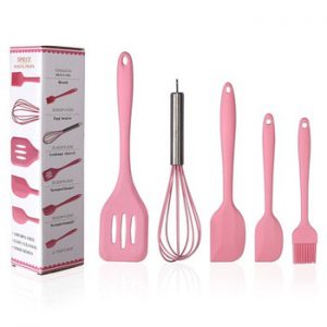 5Pcs/Set Pink or Red Silicone Cooking Tool Sets Egg Beater Spoon Spatula Oil Brush Kitchenware Kitchen Utensils Sets with Box